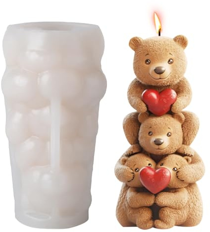 FYting Kit Candele Fai Da Te,Stampi In Silicone per Candele,3D Decorazione, Aromaterapia, Creazione di Gesso, per Natale, Compleanno, Festa Della Mamma, San Valentino (4 Orso Famiglia)