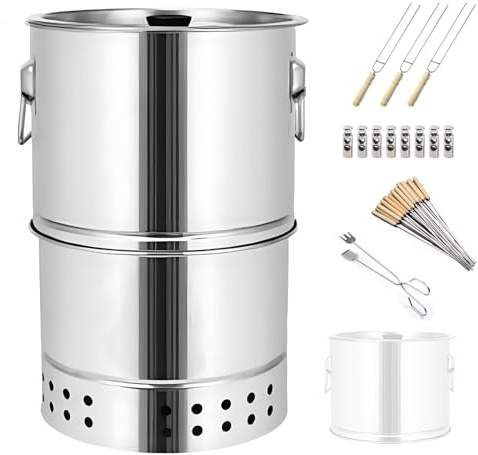 Kleiner tragbarer Holzkohlegrill, 360° Edelstahl-Grillfass mit Öl-Kohlenstoff-Trennung, 26 cm Durchmesser, für Hinterhof-Grills