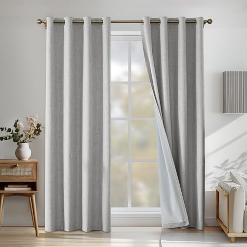 CYCMACO 100% Blackout Linen Effect Curtains Set of 2 140x225 cm, Opaque Heat Insulating Thermal Curtains with Eyelets, Noise Protection, for Bedroom Living Room, Wine Red