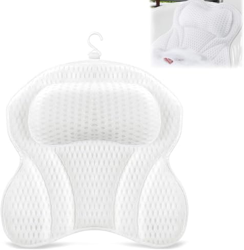 Badewannenkissen, Badekissen Für Badewanne Mit Ergonomischer Passform, Mittels 4D-Air-Mesh-Technologie, Nackenkissen Badewanne Zur Entspannung, Ideal Für Home Spa Und Muskelentspannung, Weiß