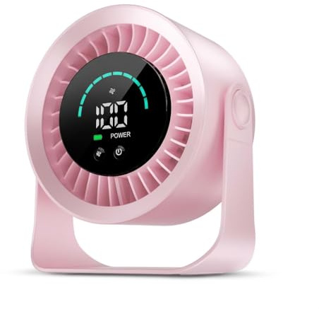 Refluxe Mini Tischventilator, Kleiner über USB Aufladbarer Leiser Ventilator, Kühlender Elektrischer Schreibtischventilator mit LED Digitalanzeige, um 360° Neigbar für Schlafzimmer, Büro und Zuhause