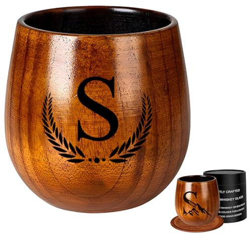 Bicchiere da whisky in legno con logo personalizzato con iniziali incise, bicchiere da whisky in legno carbonizzato realizzato a mano, bicchiere da whisky in stile antico, perfetto per uomini, papà