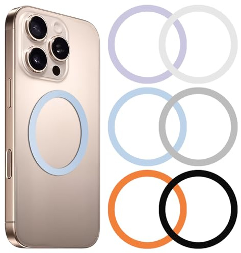 6 Colors Universal Metal Rings Compatible with Magsafe Magnetic Wireless Charger, Adapter Ring Sticker for Cell Phone Case Magnet Wireless Charging, Compatible with iPhone 17/16/15/ Samsung Galaxy