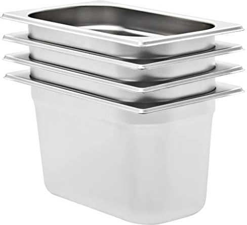 LoogCape Gastronormbehållare 4 stycken GN 1/4 rostfritt stål 150 mm stapelbara skålar för catering buffé hålla värmen Rechaud kökstillbehör för gastronomi hotell restaurang fester