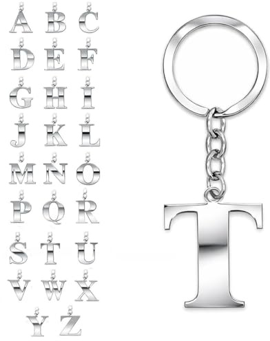 Soul-Cats Schlüsselanhänger Buchstaben Silber A-Z glänzend Initialen Schlüsselbund Edelstahl, Buchstabe T