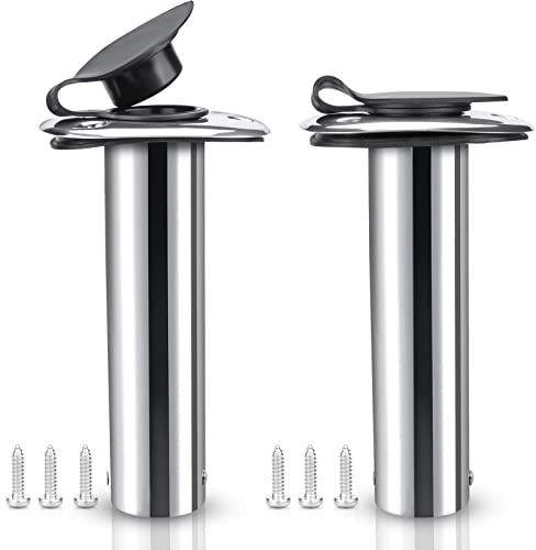 Marinebaby 2 Pcs Flush Mounting Fishing Rod Holders,90 Degree Stainless Steel with Rubber Cap, Liner and Gasket (Screws Included),0 degree rod holder