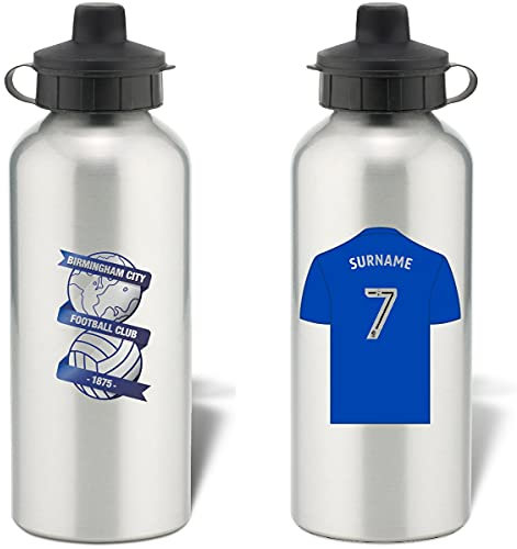 Personalised Birmingham City FC Shirt Aluminium Sports Water Bottle - Silver Bottle