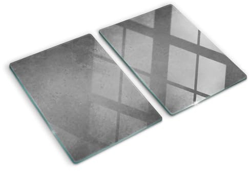Schneidbrett Glas 2x40x52 cm Antibakteriell 2 Stück Glasplatte für die Küche Rutschfest Silikonfüße Dekorativ Plastikfrei Gehärtetes Glas Hitzebeständig Lebensmittelecht - Beton