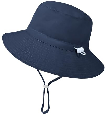 Baby Sun Hat UPF 50+ Wide Brim Toddler Bucket Hat for Boys Navy 6-24M