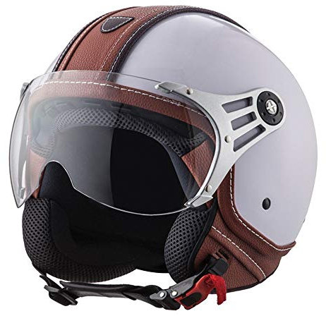 DJCALA Vintage Deluxe“ · Jet-Helm · Motorrad-Helm Roller-Helm Scooter-Helm Moped Mofa-Helm Halbhelme Chopper Retro Vespa Pilot Biker Mit Visier ECE Genehmigt Für Erwachsene Männer Frauen