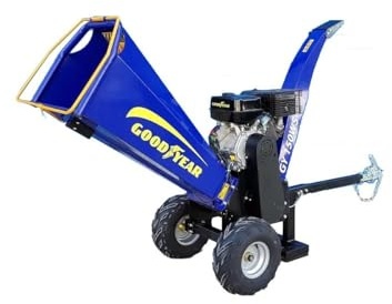 Goodyear - Biotrituradora de Ramas 15HP (11.250 W) con Encendido Eléctrico y Manual, Trituradora de Ramas y Hojas Secas hasta 120 mm, Sistema Triple de Corte, Chasis de Acero y Ruedas Grandes
