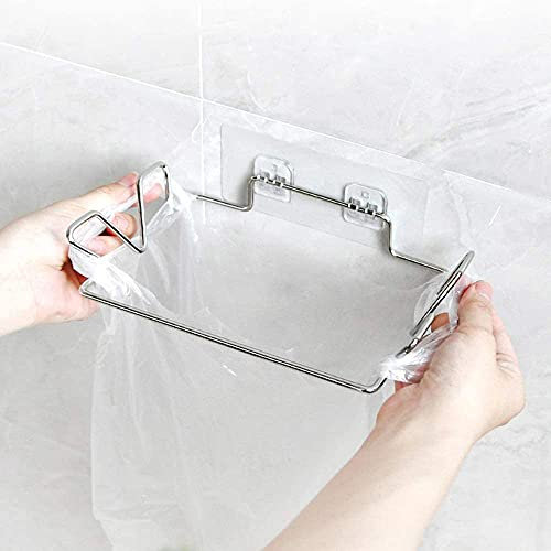 Jetcloud Hanging Trash Bag Holder, Stainless Steel Garbage Bag Hanging Rack Wall Mounted Adhesive Rubbish Bag Hanger for Kitchen Cupboard Cabinets Waste Bag Holder Shelf
