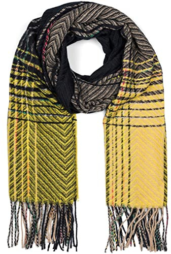styleBREAKER Damen Feinstrick Schal Zick-Zack Streifen | 177x67 cm großes Format, 11,5 cm lange Fransen an den Enden, weich, kratzfrei, vielseitig als wärmende Stola drapierbar.