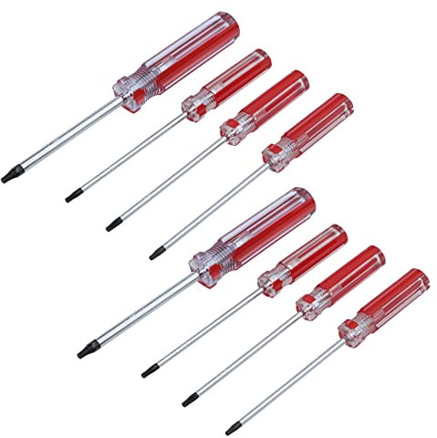 Juego de destornilladores Torx magnéticos de 8 piezas, Antrader T8, T9, T10, T15, Torx de 3 mm, destornillador de punta a prueba de manipulaciones de seguridad de 75 mm de largo, rojo