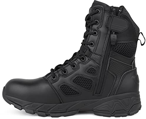 QUNLON Bottes Militaires Homme Noir Rangers Militaires Homme Chaussure Tactique Armée Airsoft Bottines de Police Moto Combat avec Fermeture Éclair Bottes de Randonnée-38EU