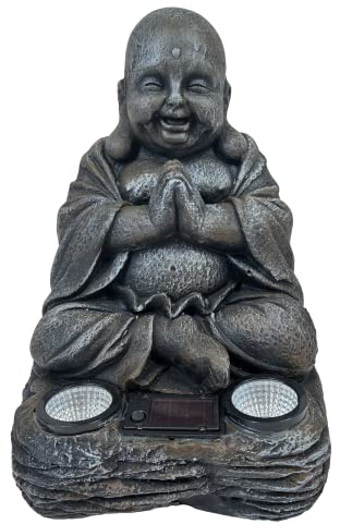 HH Home Hut Solar Garden Sitting Buddha Ornament Stone Zen Effect Outdoor Indoor Statue Thai Meditating Feng Shui Light Figurine