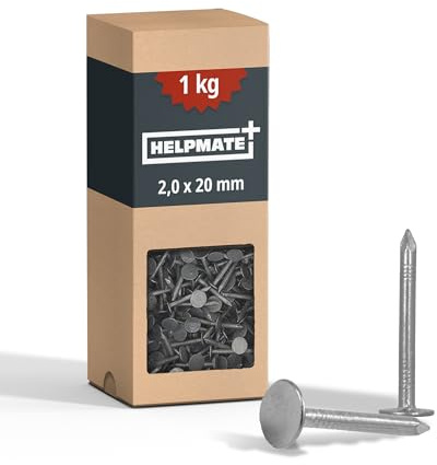 HELPMATE – Dachpappennägel 2,0x20 mm mechanisch verzinkt – 1kg Dachpappstifte Typ B – Dachpappnägel DIN 1160 B – Dachnägel ideal für Dachpappe, Kunststoffplanen & Schiefernplatten