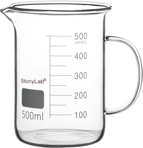 stonylab Glasbägare med Handtag, Borosilikatglas Graderad Lågformad Griffin Bägare med Handtag Och Hällpip, 500 ml
