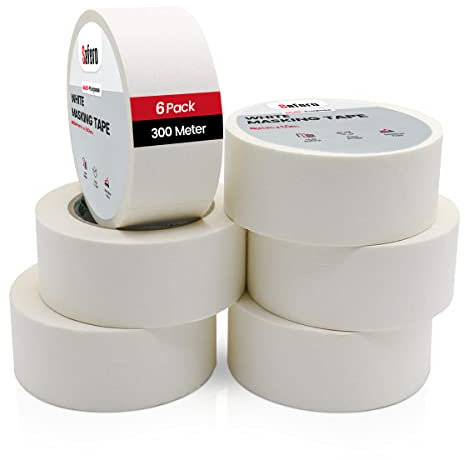 Safero 6 Rolls of 48mm x 50 Meter Masking Painter Tape for Painting | Low Tack Multi Surface Decorating Wide Masking Tape Ideal for Painters, Artist, Automotive Master Painters, Crafts and DIY