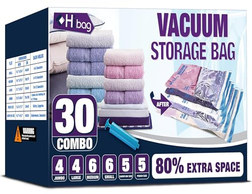 Vakuum-Aufbewahrungsbeutel, platzsparende Vakuumbeutel, vakuumversiegelte Beutel für Kleidung, Kleidung, Bettdecken und Decken (30 C)