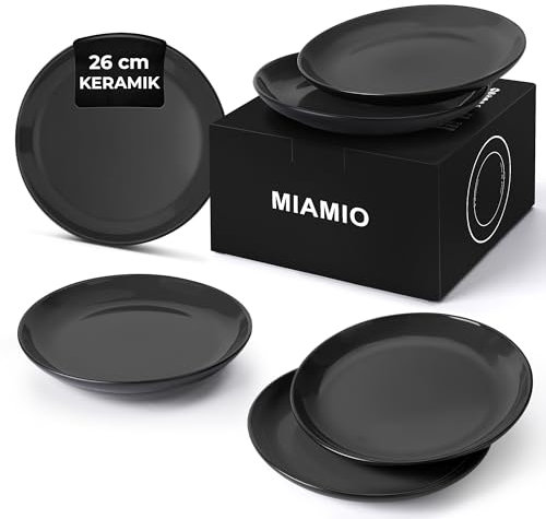 MIAMIO – 6 x Plate/Dinner Plate Set Stoneware Ceramic Tableware Set - Le Papillon Collection (Black, Big Plate)