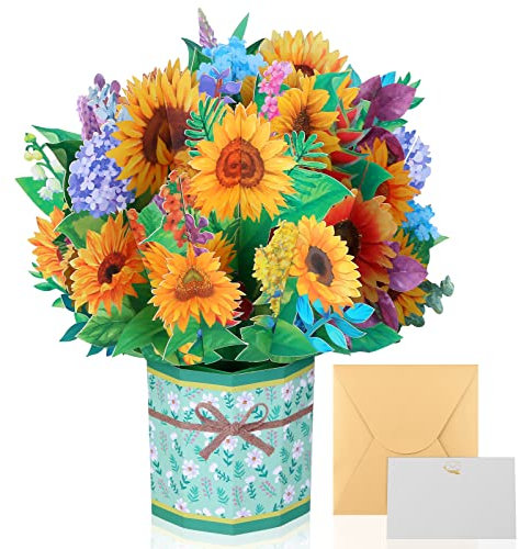 modacraft 3D Pop Up Grußkarten, Pop Up Karte Blumen mit Umschlag Nachrichtenkarten, Popup Karte für Geburtstag Valentinstag Graduierungszeremonie Hochzeiten Muttertag Jahrestag (Sonnenblume)