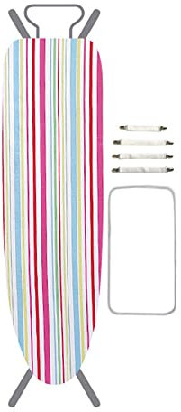 Treer Baumwollbezug Bügelbrettbezug für Dampfbügeleisen mit 4 Clips Bügeltischbezug Weich Komfort Polster Bezug für Bügeltischbezug mit Kordelzug (147x48cm,Rosa Streifen)