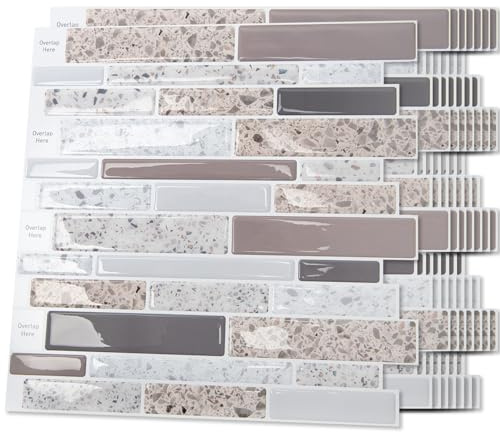 Art3d Backsplash Tile for Kitchen Peel and Stick, 10 Sheets Self-Adhesive Wall Tiles for Kitchen, Bathroom Back Splashes, 12x12, Terrazzo