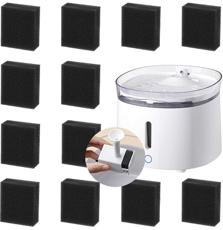UTEFIF 12 Pcs Esponja Filtro de Fuente de Agua para Gatos, Filtros de Esponja para Fuente de Gato Filtro Reemplazos de Esponja Suministro de Agua Potable Limpia para Gato Mascota, black