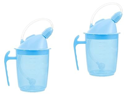 DOITOOL 2PCS Adult Sippy Cup with Straw Spill Proof, Adult Sippy Cup for Elderly Spill Proof, s for Elderly Care, Drinking Beaker for Disabled s (400ML,Blue)