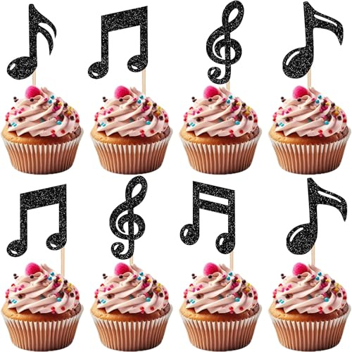 30 Stück Musik Noten Tortendeko Glitzer Schwarz Kuchen Deko Musical Symbol Cupcake Toppers für Rock Musik Konzert Thema Baby Shower Hochzeit Geburtstag Party Torten Dekorationen