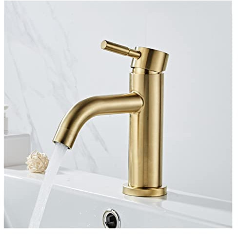 Badezimmer-Waschtischarmatur Deck montiert Kalt- und Warmwasser-Mischbatterie Einhand-Armaturen aus gebürstetem Gold-Edelstahl 304 (Color : Short A)