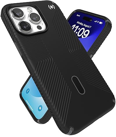 Speck Presidio2 Grip - Funda para iPhone 15 Pro MAX – ClickLock Antideslizante, Compatible con MagSafe, Agarre de protección contra caídas, Resistente a rayones, Tacto Suave, Funda para teléfono de