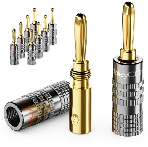 deleyCON Bananenstecker Set vergoldet, schraubbar, 10 Stück - Grau | Für Lautsprecherkabel, Boxenkabel 0,75 mm - 4,5 mm, HiFi Audio Heimkino Receiver