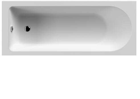 Balterley 1800 x 800mm Round Shower Bath with Legs & Overflow, Straight Single Ended Gloss White Soaking Shower Bath, Acrylic Baths for Bathrooms, Round End, Adjustable Leg Set (White)