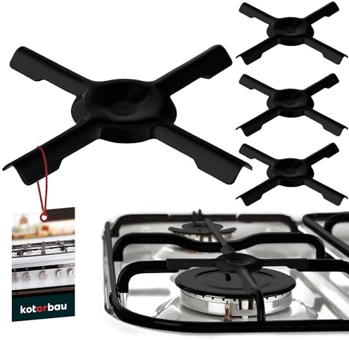 KOTARBAU® 4er Set Gasherd Aufsatz - 130 x 130 mm - Gasherdkreuz - Universal Topfträger für Gaskochfelder - Aufsatz für Campingkocher - Gasherd Kreuz für kleine Töpfe - Blech - Emailliert - Schwarz