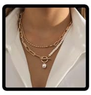 Wedity Retro Layered Pearl Halskette Paper Clip Kette Choker Halsketten OT Schnalle Halskette Schmuck für Frauen und Mädchen (Gold)