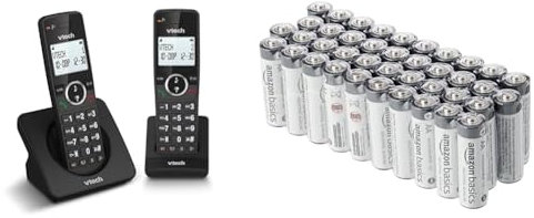 VTech ES2001 Duo Téléphone sans Fil DECT avec 2 combinés, Bloqueur d'appels & Amazon Basics Lot de 40 Piles Alkaline AA industrielles