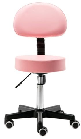 Rollhocker mit Rollen, Kosmetikhocker, Rollhocker, Rollhocker, Hebehocker, Multifunktions-Heimarbeitshocker, Rückenlehne, hydraulischer runder Hocker für Tattoo-Massage, Drehstuhl (Farbe: Rosa)
