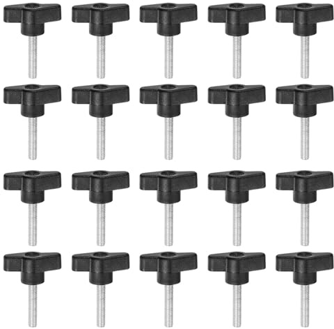 QUARKZMAN 20 Stück Rändelschrauben mit T Flügelknöpfe M6 x 30mm Kunststoff T-Kopf Gewindebolzen Klemmschraube Flügelschraube Haltegriffe 36mm Klemmknopf Daumenschrauben für Maschine, Schwarz