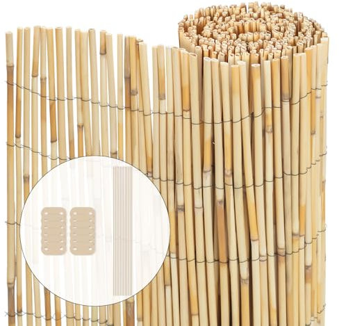 VOUNOT® Recinzione in Canna Naturale Rinforzato Reed Screening, Schermo Privacy Patio, Rotoli Decorativi Frangivista Balcone Canniccio Arella Stuoia Cannette Ombra Recinzione Esterno 160x300cm