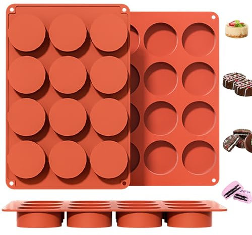 HXSYKJDM 3Pcs Silicone Moulds, 12-Cavity Large Round Disc Cake Moulds, Cylinder Cookie Mold, Non-Stick Baking Molds, Cake Chocolate Mold