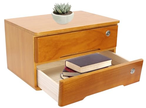 2 Schicht Desktop Storage Box, Desktop Storage Box mit abschließbarer Schublade, Bürobedarf Schublade Veranstalter für Büro Studie Dresser File Organizer, Flachablage Schrank - Holz gelb