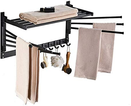 Badezimmer Handtuchhalter 40–60 cm, faltbar, Wandmontage, Weltraum-Aluminium-Handtuchleiter Haus, 50 cm, schwarz, 7 Stangen