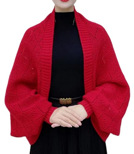 Weiche Damen-Schals und Wraps mit Ärmeln, multifunktionaler Strick-Wickeltuch, Winter, Strickschal, warmer Strickschal (Rot, Einheitsgröße)