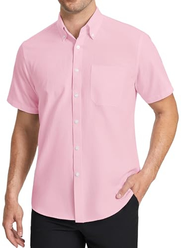 HISDERN Camicia Uomo Oxford Maniche Corte Button Down Camicie Uomo Estiva da Ufficio Manica Corta con Tasca vestibilità Regolare