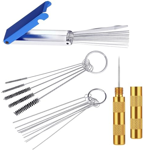 29 Stück Vergaserreiniger Set, Vergaser Kohlenstoff Schmutzentferner | Vergaserreiniger Motorrad Set, Vergaser Reiniger Set, 13 Reinigungsset + 10 Reinigungsnadeln + 5 Bürsten +1 Scharfer Dorn