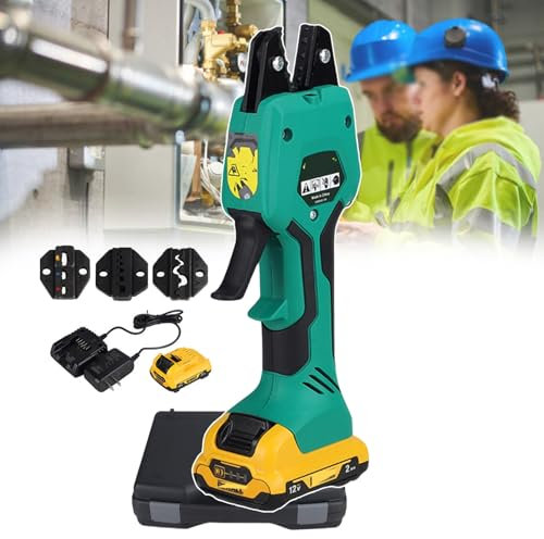 Pinza crimpatrice idraulica elettrica, ricaricabile, 12 V, alimentata a batteria, con matrice a crimpare in acciaio legato e display a batteria, per riparazioni, con cassetta degli attrezzi