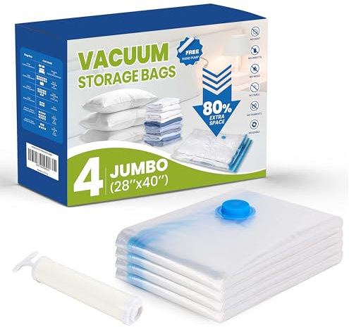 Simple Deluxe Vakuumbeutel für Kleidung, 4 Stück, 70x100cm, Vakuumbeutel mit Luftdichtem Ventil und Handpumpe, Vacuum Bags for Clothing Geeignet für die Hausaufbewahrung, Umzüge, Reisen usw