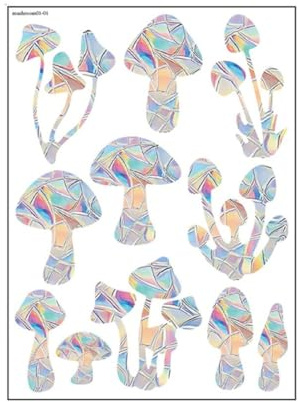 Wisafory Prisma Fensteraufkleber Suncatcher Sticker Regenbogen Folie Fenster Sonnenfänger Vogel Anti Kollisions Fenster Aufkleber für Stoppt Vögel Türfenster Pilz- (9 Stück)